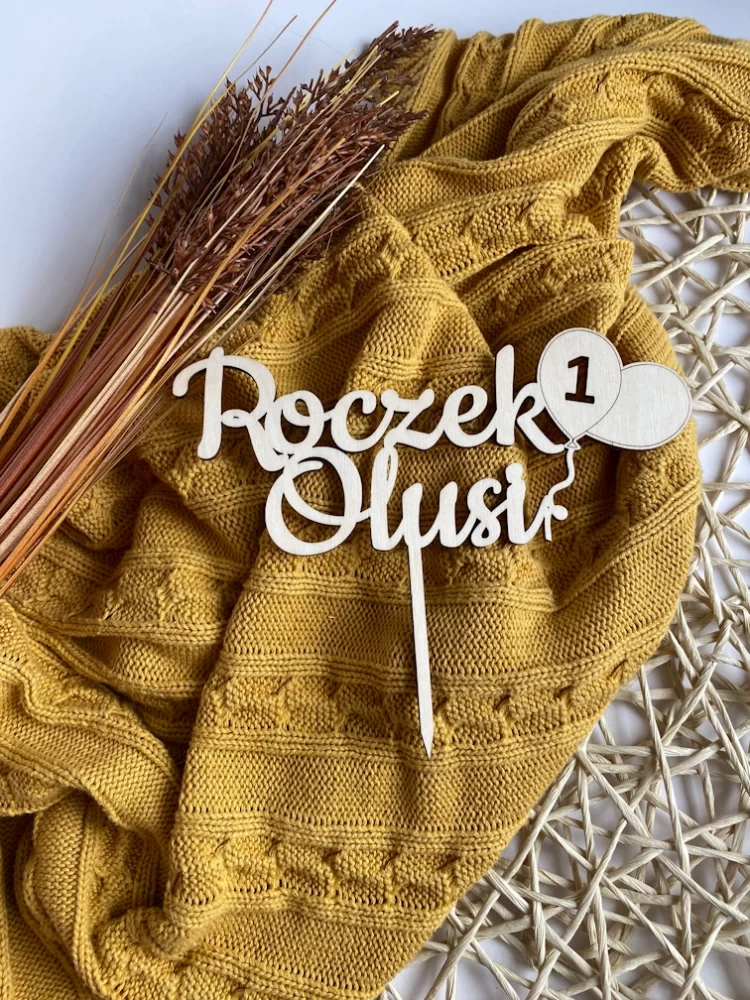 Topper z imieniem na roczek z balonami Personalizowany