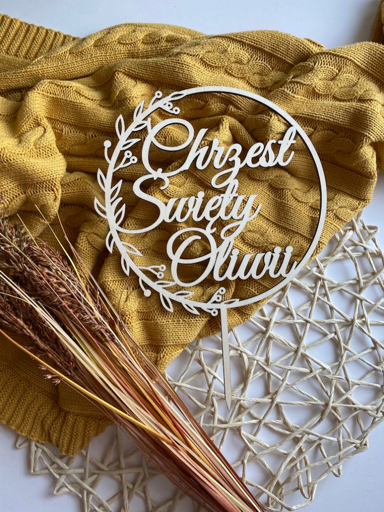 Topper obręcz z imieniem na Chrzest Święty Listki Personalizowany