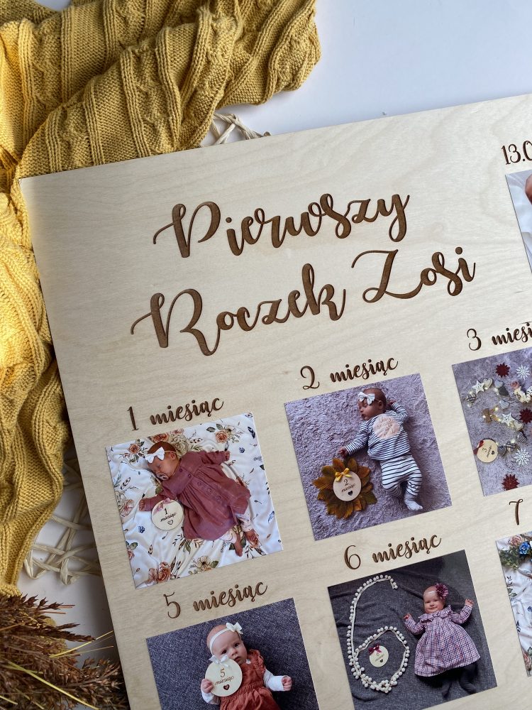Tablica ze zdjęciami 12 miesięcy dziecka Pierwszy Rok