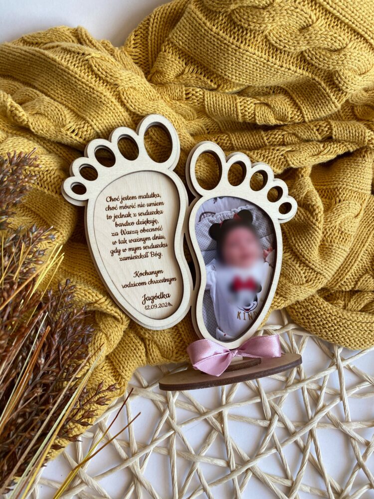 Podziękowanie dla chrzestnych ze zdjęciem stópki