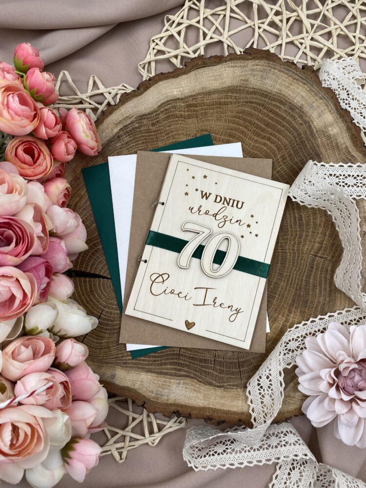 Kartka drewniana urodzinowa z życzeniami Cyfry 3D