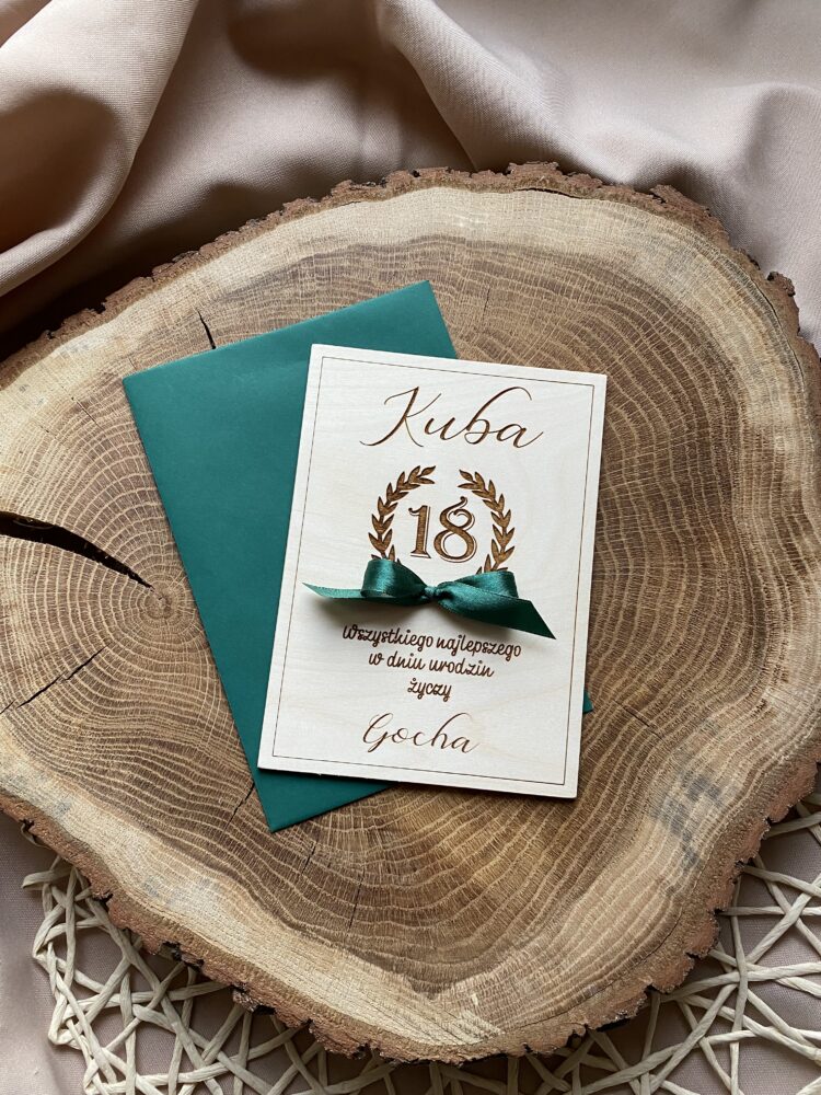 Kartka drewniana urodzinowa z życzeniami