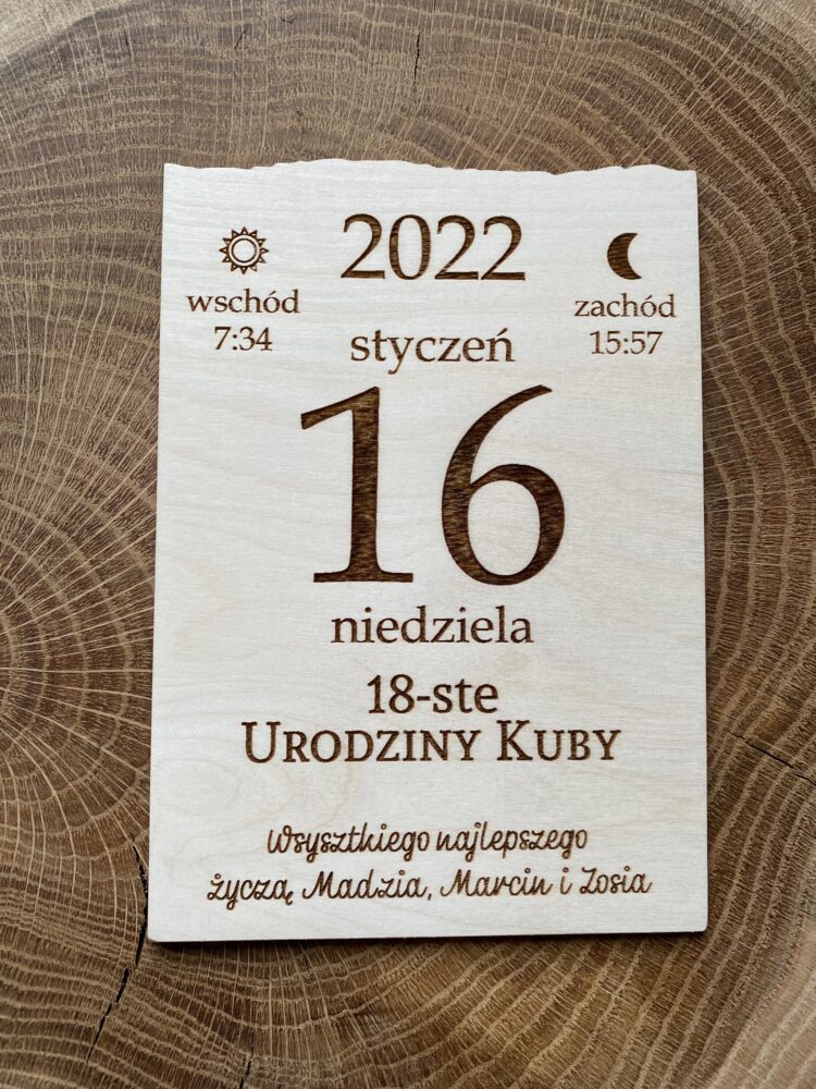 Kartka drewniana urodzinowa z życzeniami Kartka z kalendarza - obrazek 2