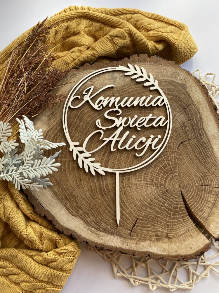 Topper koło z Listkami Pierwsza Komunia Święta z imieniem