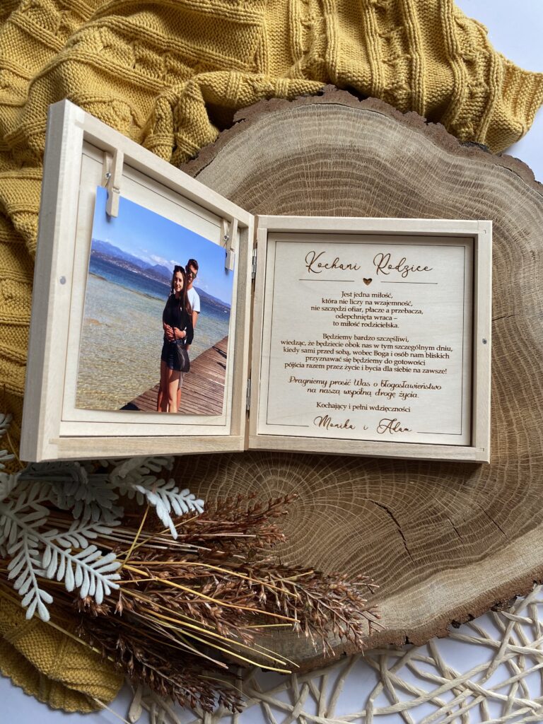 Pudełko z prośbą o błogosławieństwo hexagon listki ze zdjęciem