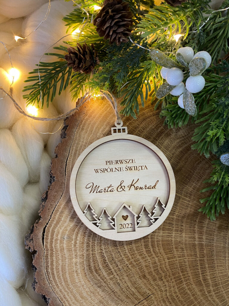 Drewniana bombka dla zakochanych Boże Narodzenie