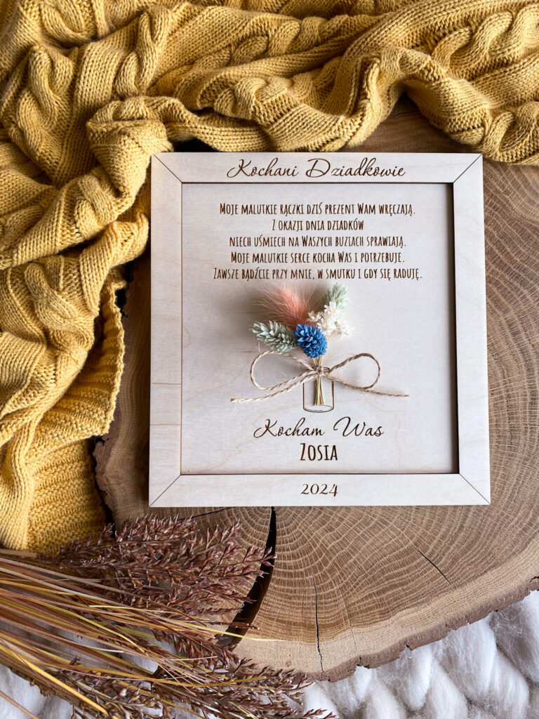 Tabliczka z życzeniami na dzień babci i dziadka suszone kwiaty - obrazek 2