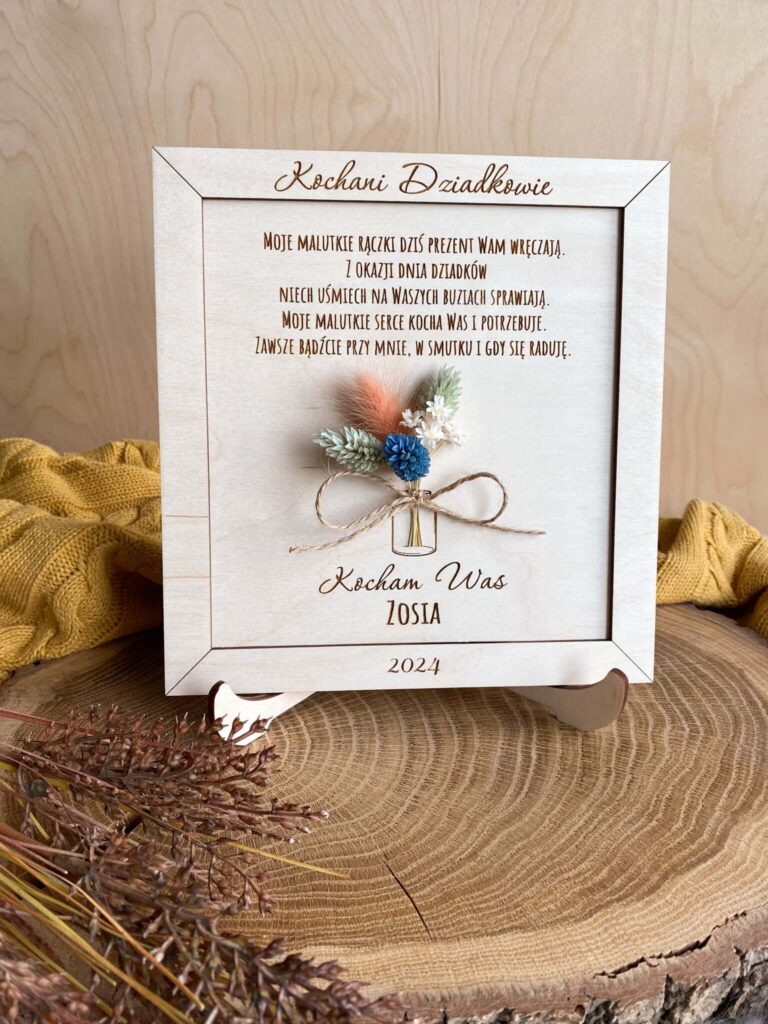 Tabliczka z życzeniami na dzień babci i dziadka suszone kwiaty