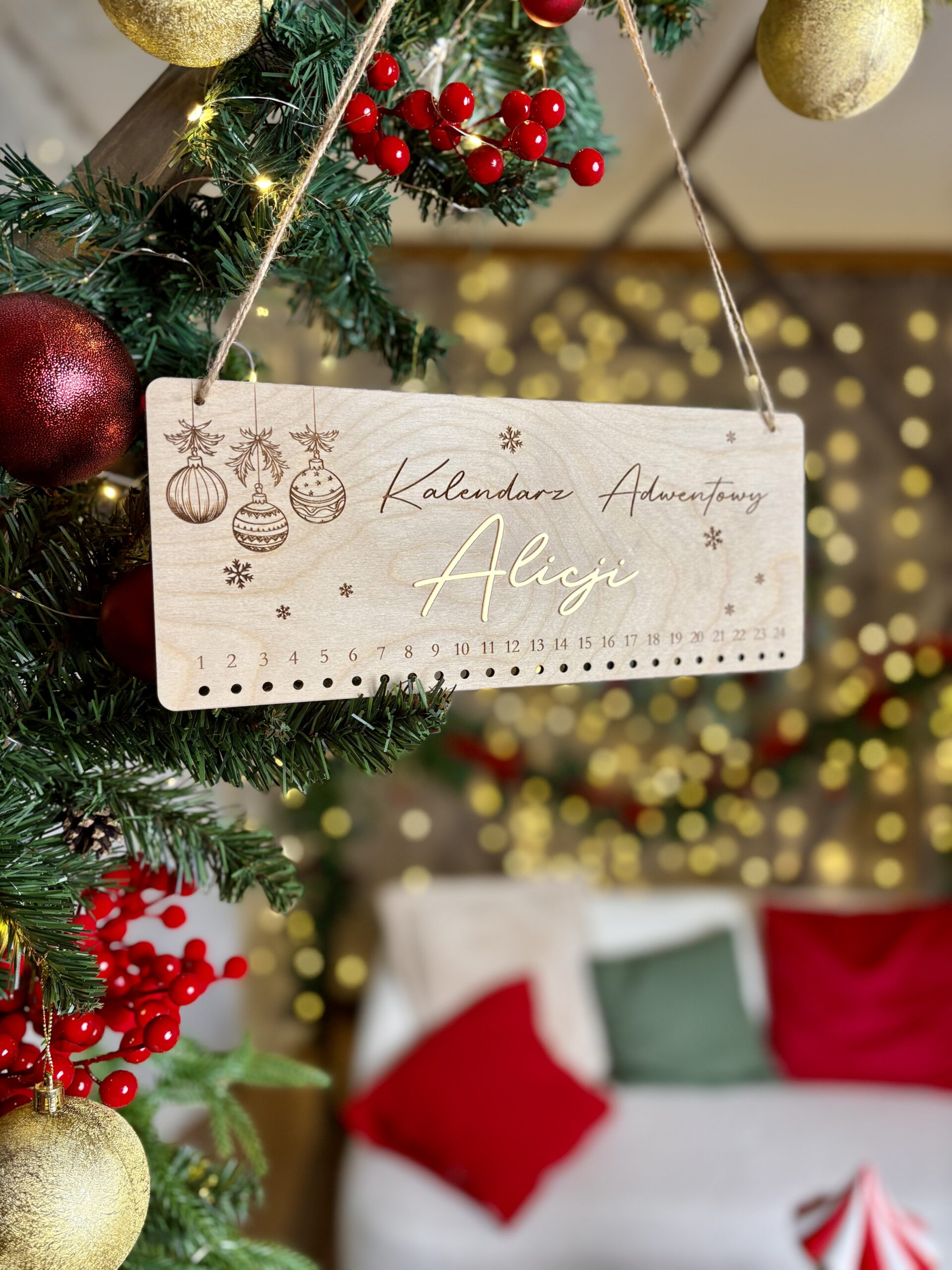 Kalendarz adwentowy Bombki Złoty napis