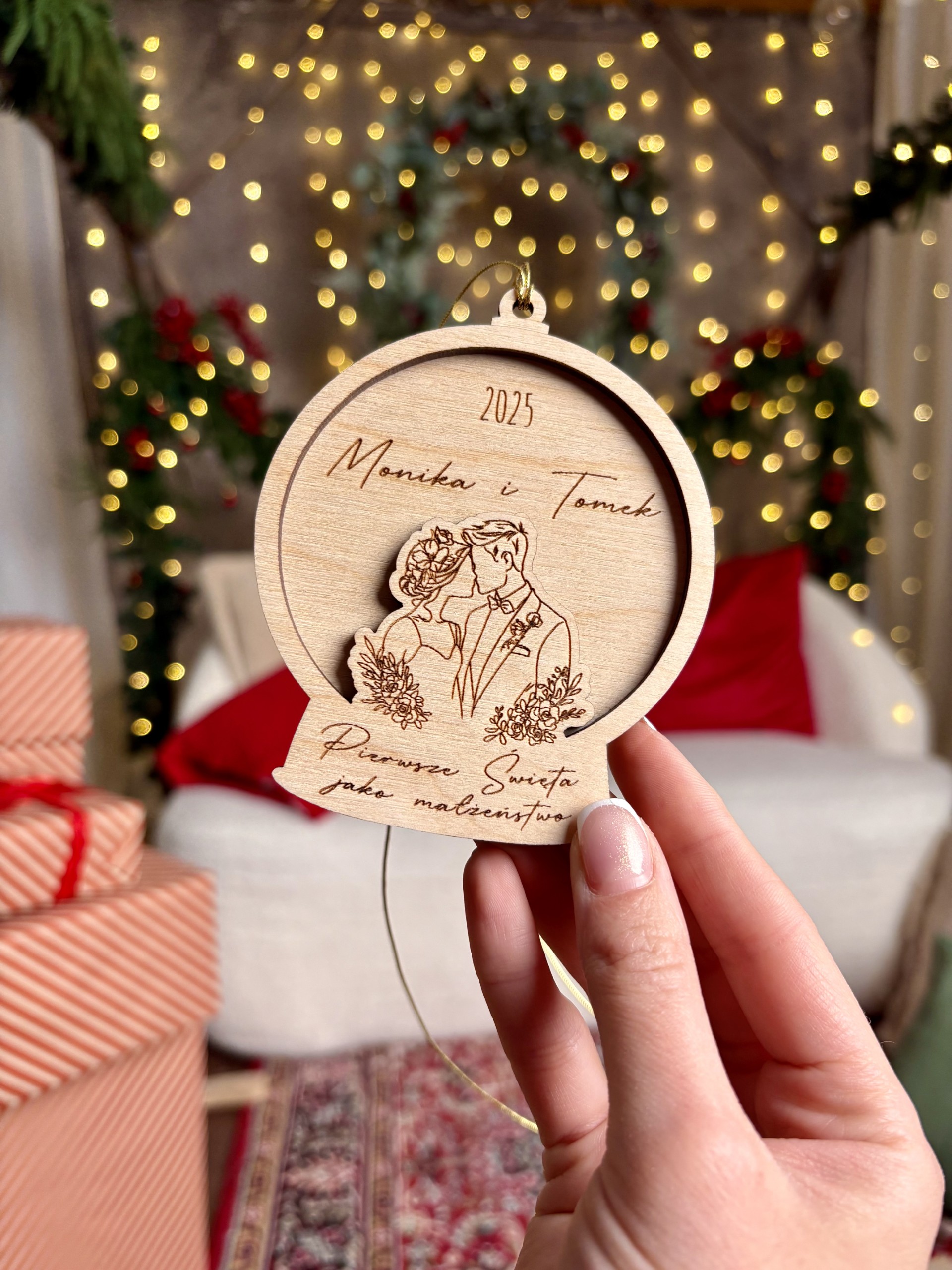 Świąteczna bombka drewniana dla Małżeństwa
