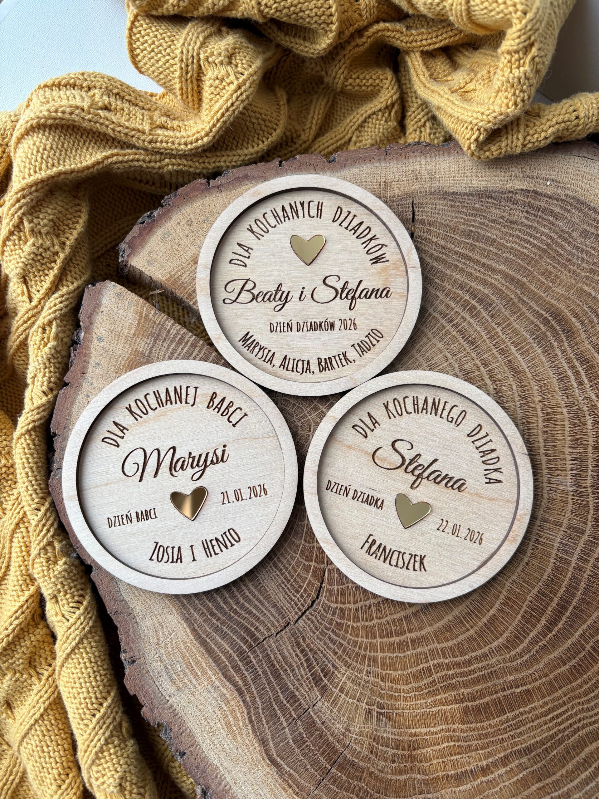 Magnes na lodówkę dla dziadków złote serce