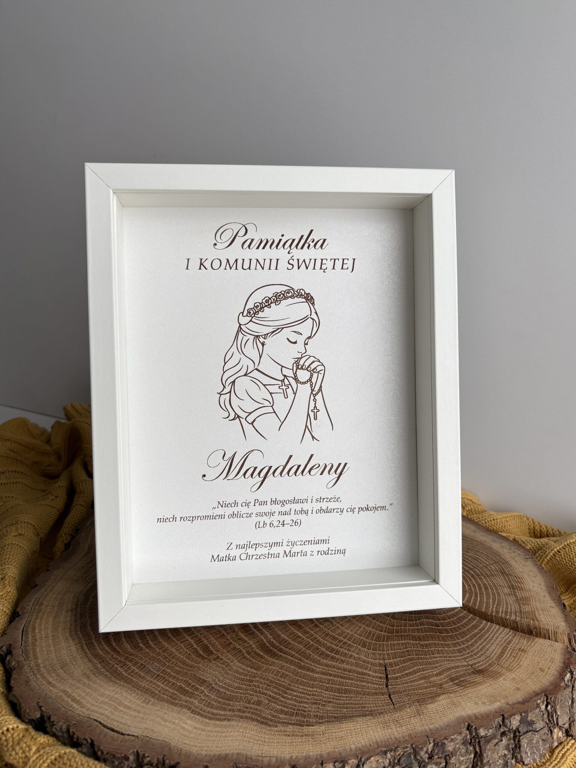 Pamiątka Pierwszej Komunii Świętej Ramka 3D z życzeniami Dziewczynka Chłopiec