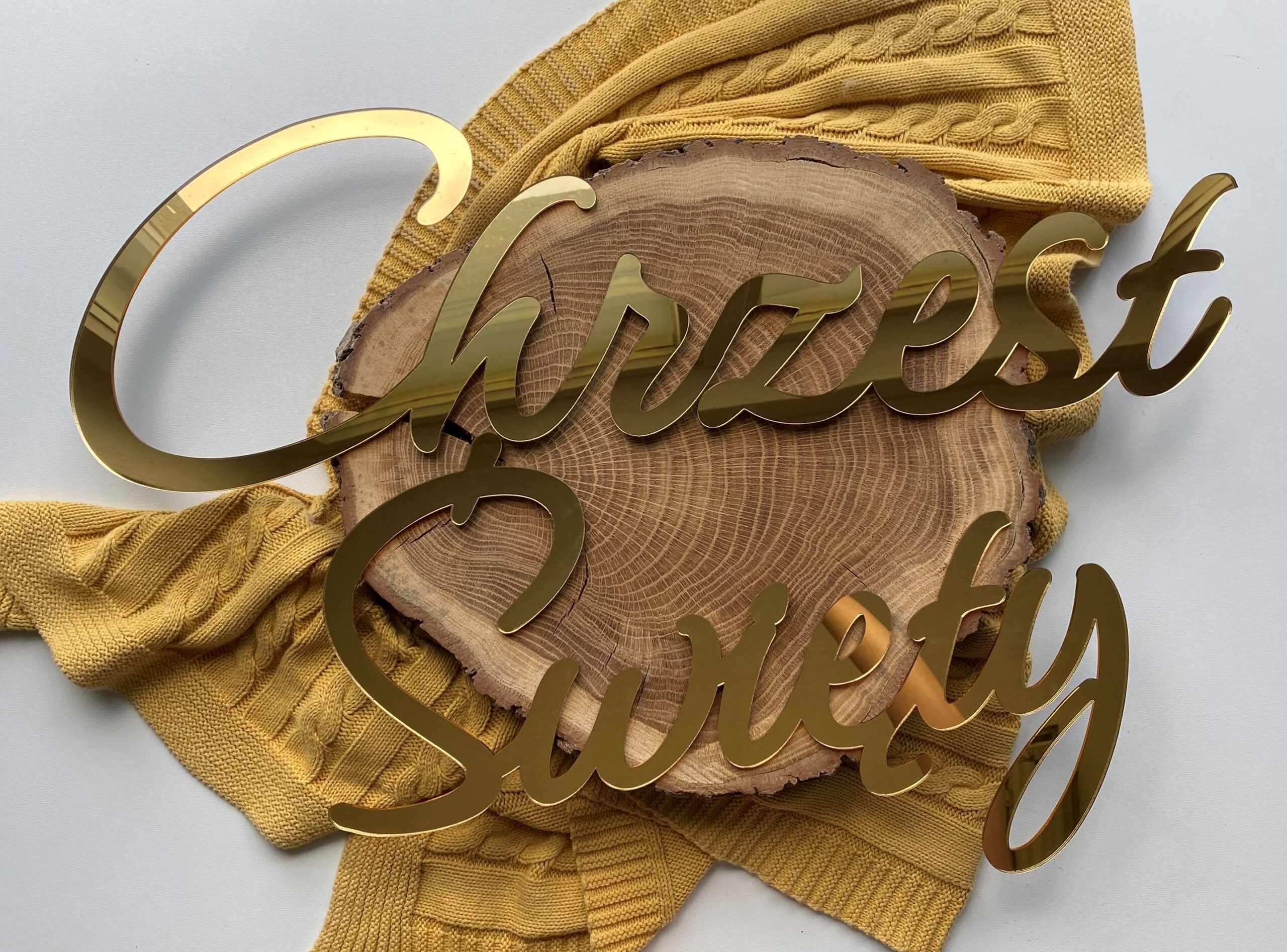 Napis do dekoracji Chrzest Święty sklejka, złota plexa - obrazek 2