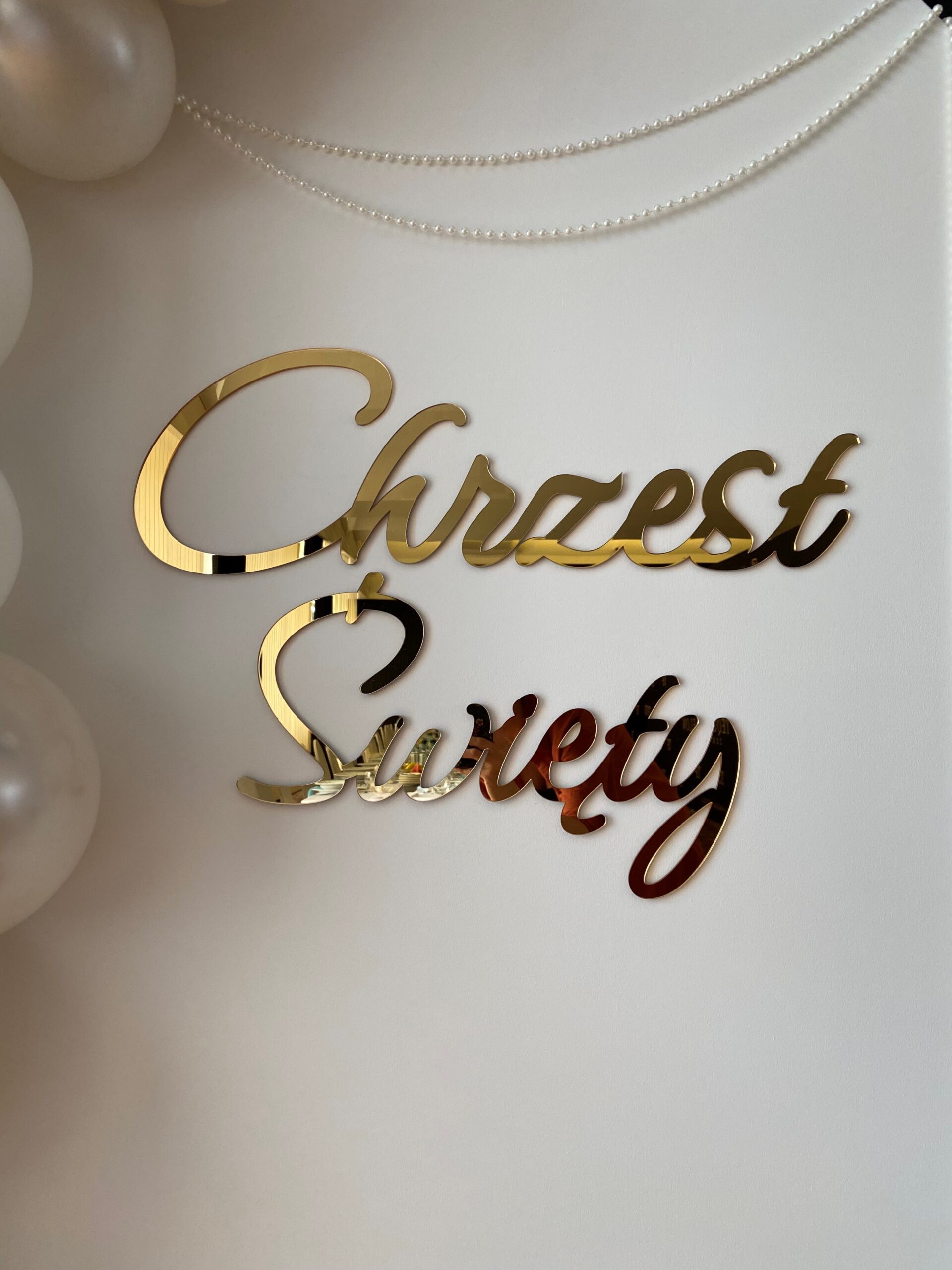 Napis do dekoracji Chrzest Święty sklejka, złota plexa